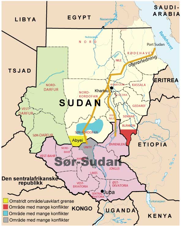 Sudan - Sør-Sudan kart